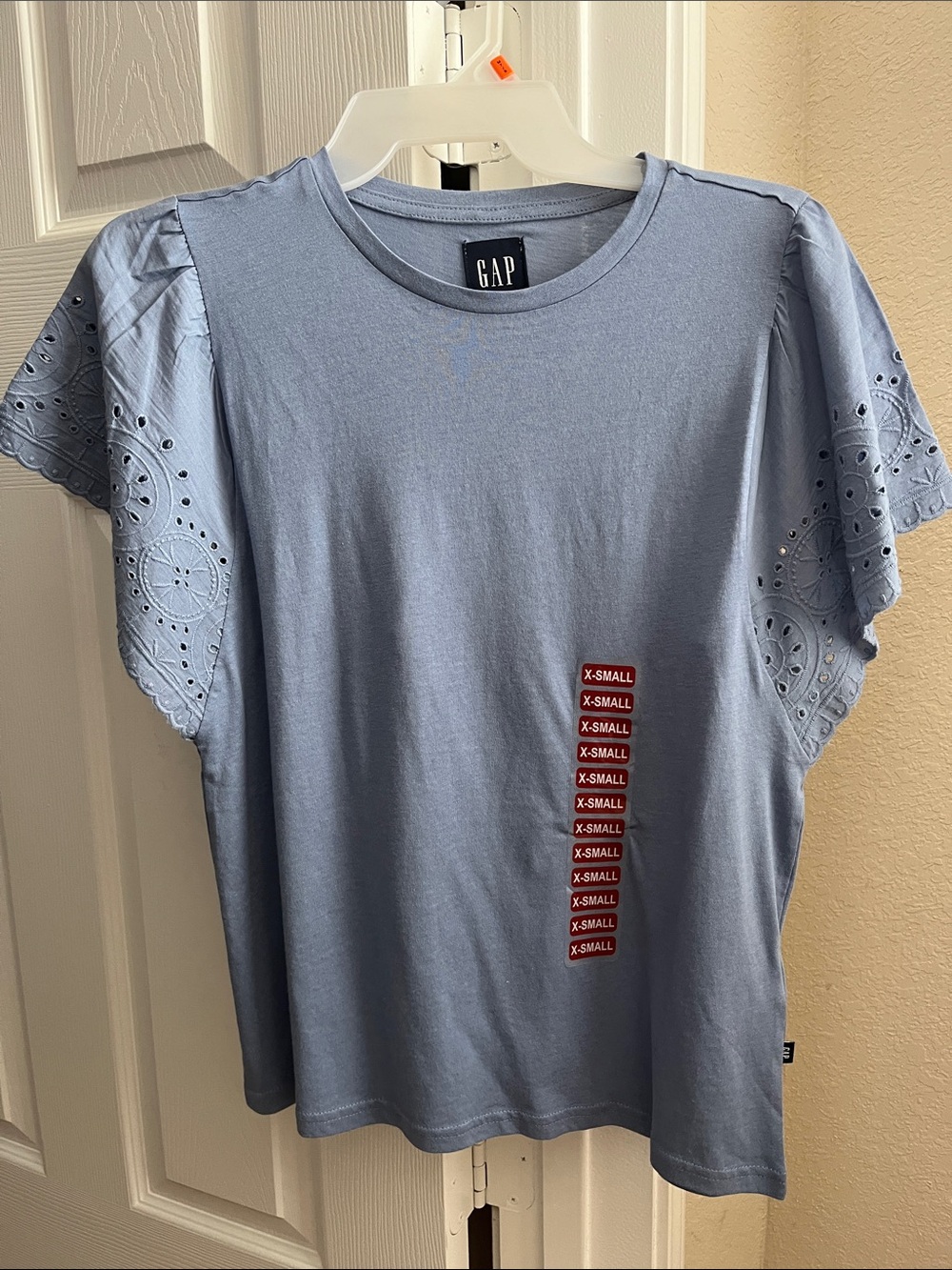 GAP Sky Blue Eyelet Flutter Sleeve Tee